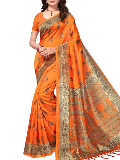ethnic motifs orange mysore silk saree with blouse - 15976206 - Very Small Image - 1