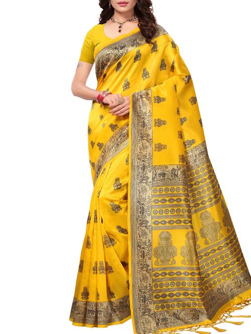 ethnic motifs yellow mysore silk saree with blouse - 15976207 - Standard Image - 1
