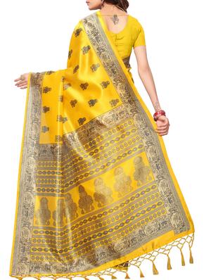 ethnic motifs yellow mysore silk saree with blouse - 15976207 - Standard Image - 2