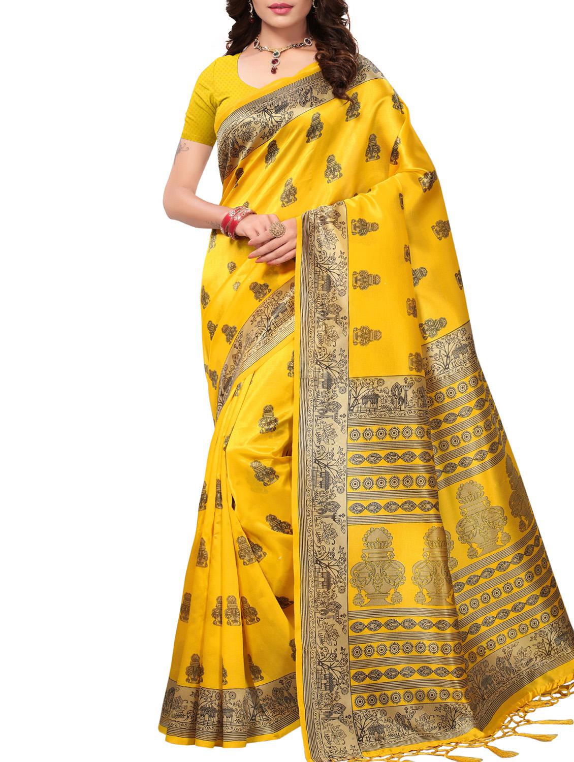 ethnic motifs yellow mysore silk saree with blouse - 15976207 - Zoom Image - 1