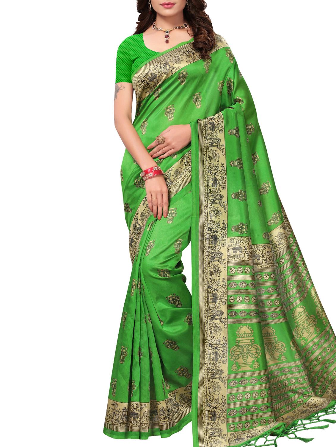 ethnic motifs green mysore silk saree with blouse - 15976208 - Zoom Image - 1