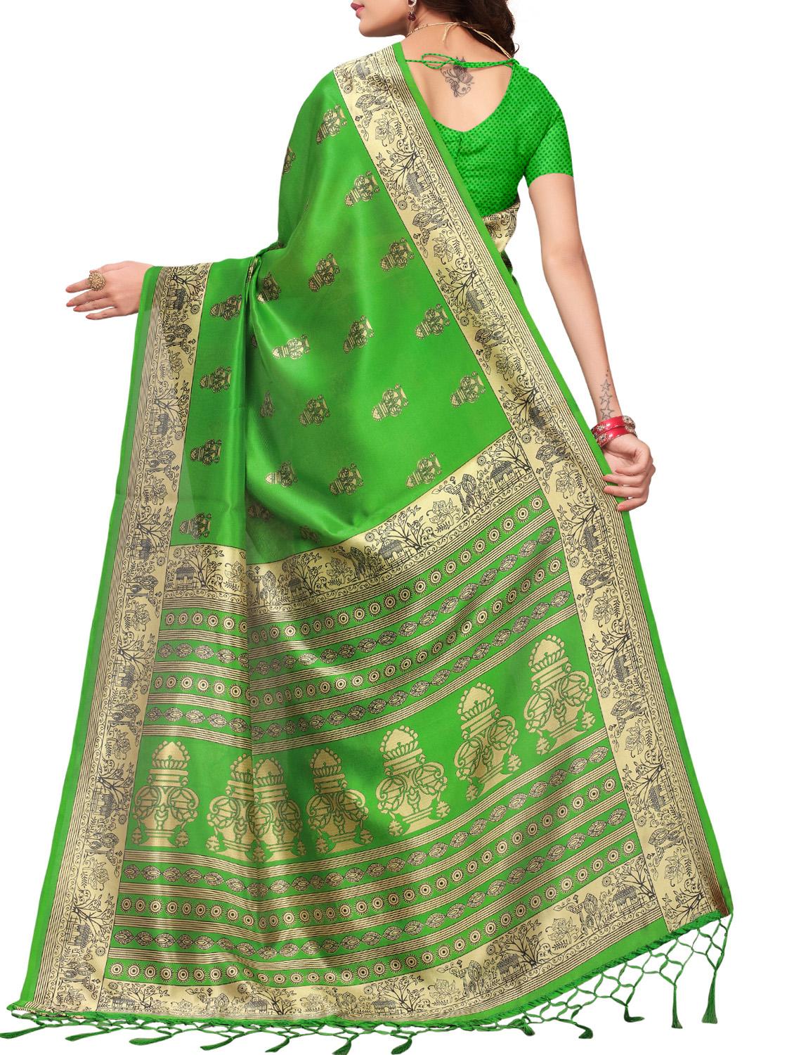 ethnic motifs green mysore silk saree with blouse - 15976208 - Zoom Image - 2