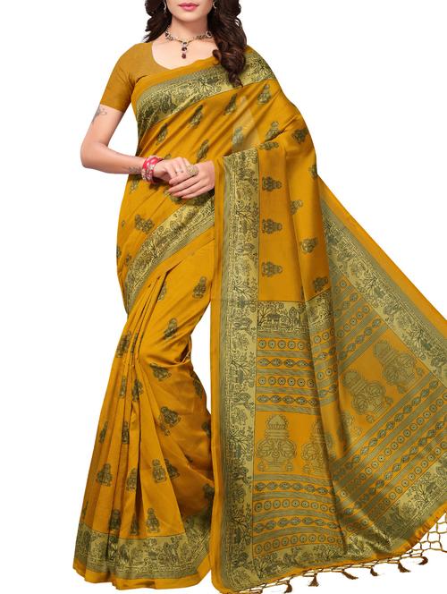 ethnic motifs mustard mysore silk saree with blouse - 15976209 - Standard Image - 1