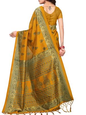 ethnic motifs mustard mysore silk saree with blouse - 15976209 - Standard Image - 2