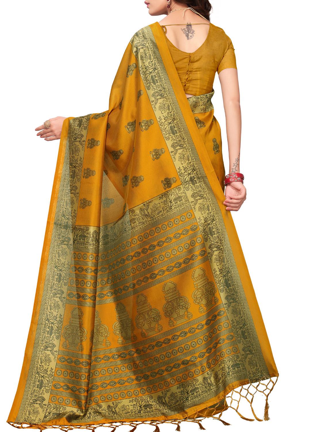 ethnic motifs mustard mysore silk saree with blouse - 15976209 - Zoom Image - 2