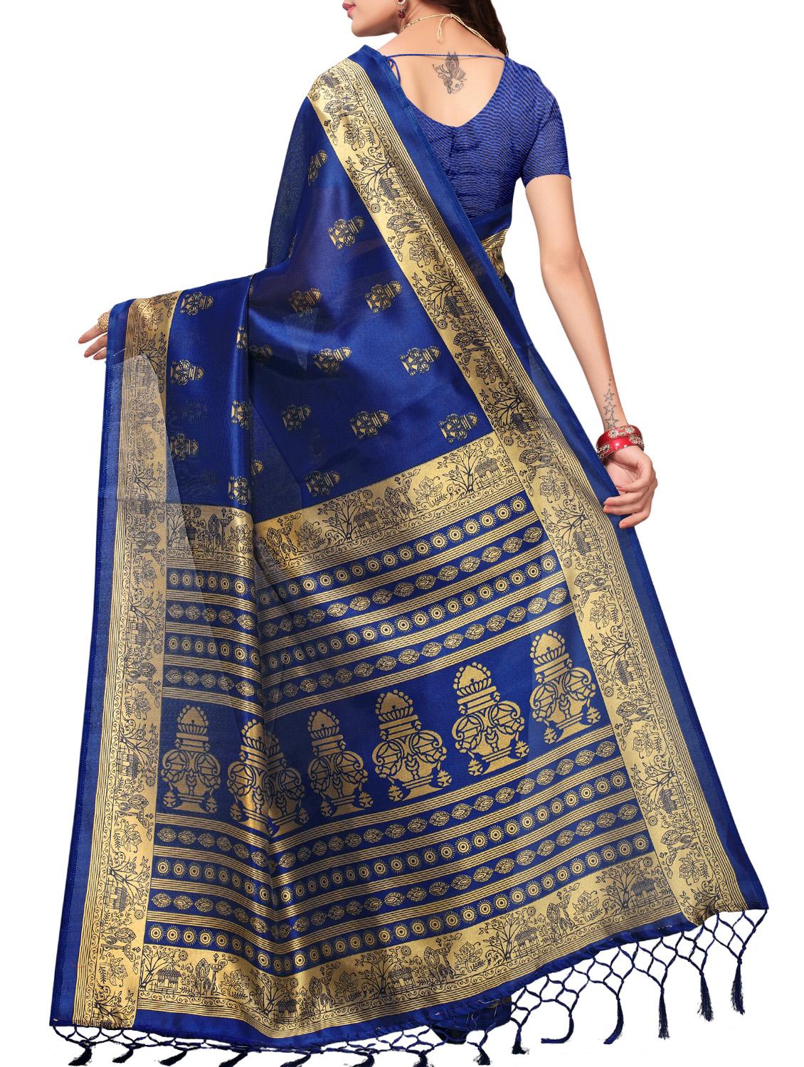 ethnic motifs blue mysore silk saree with blouse - 15976211 - Zoom Image - 2
