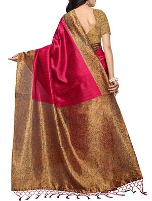 kalamkari border maroon printed saree with blouse - 15976294 - Standard Image - 2
