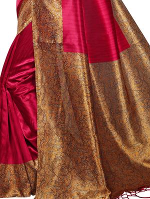 kalamkari border maroon printed saree with blouse - 15976294 - Standard Image - 4
