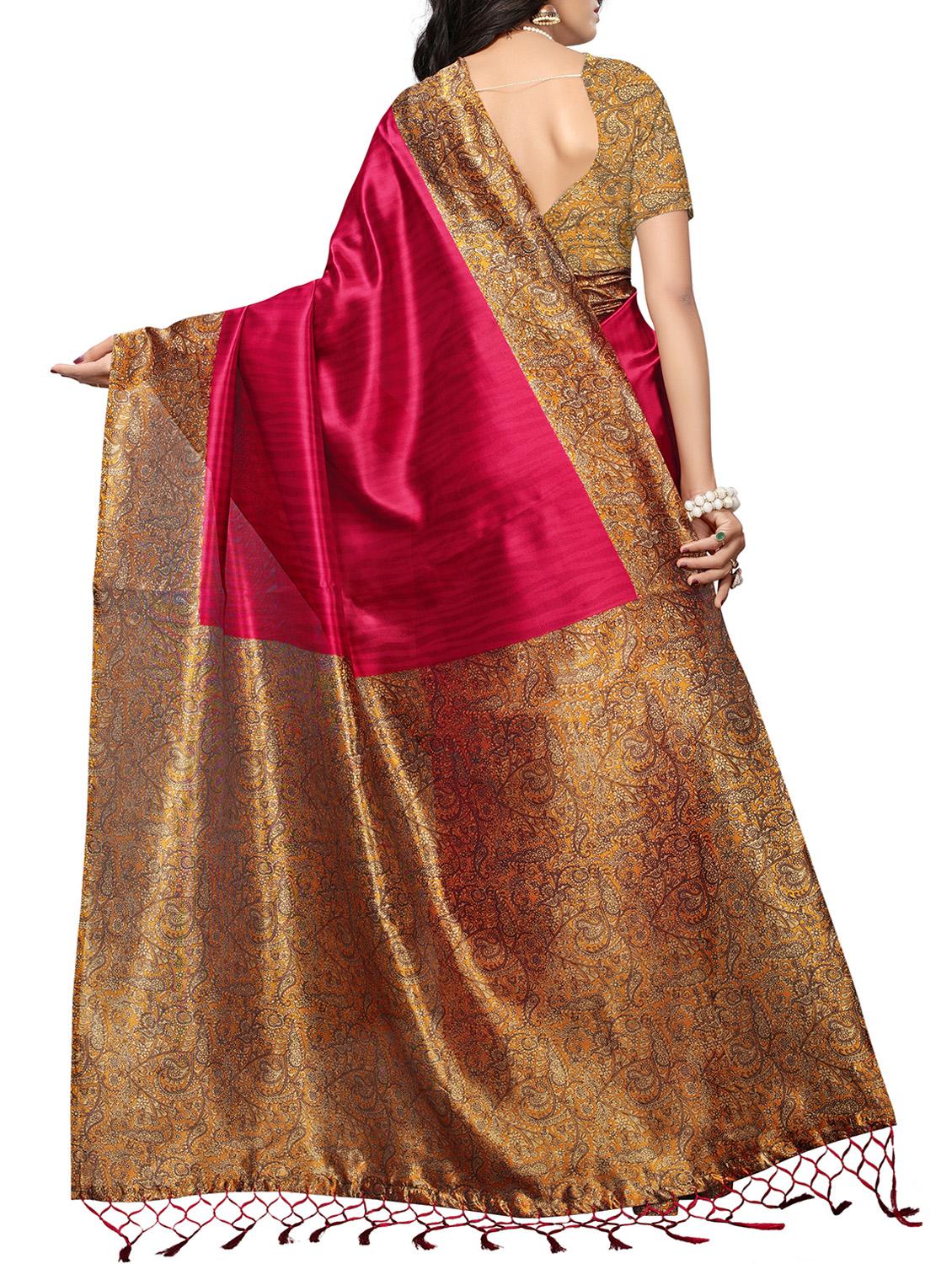 kalamkari border maroon printed saree with blouse - 15976294 - Zoom Image - 2