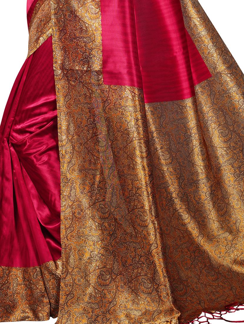 kalamkari border maroon printed saree with blouse - 15976294 - Zoom Image - 4