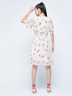 tie up waist floral a-line dress - 15976813 - Standard Image - 4