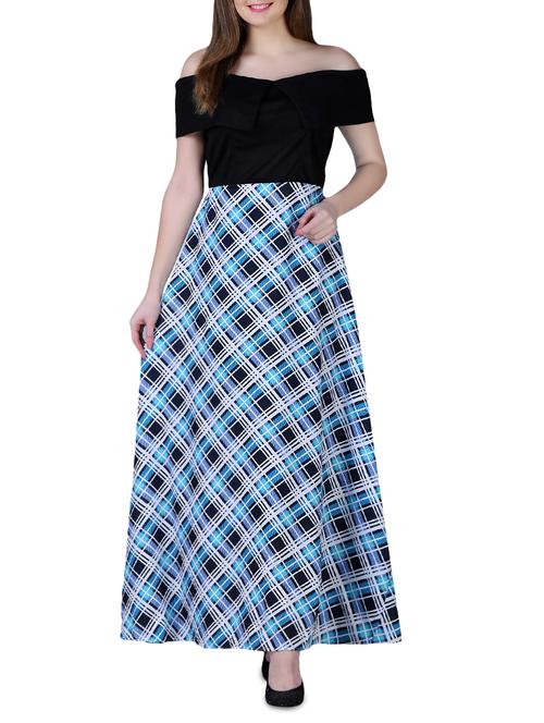 off shoulder checkered maxi dress - 15977064 - Standard Image - 1