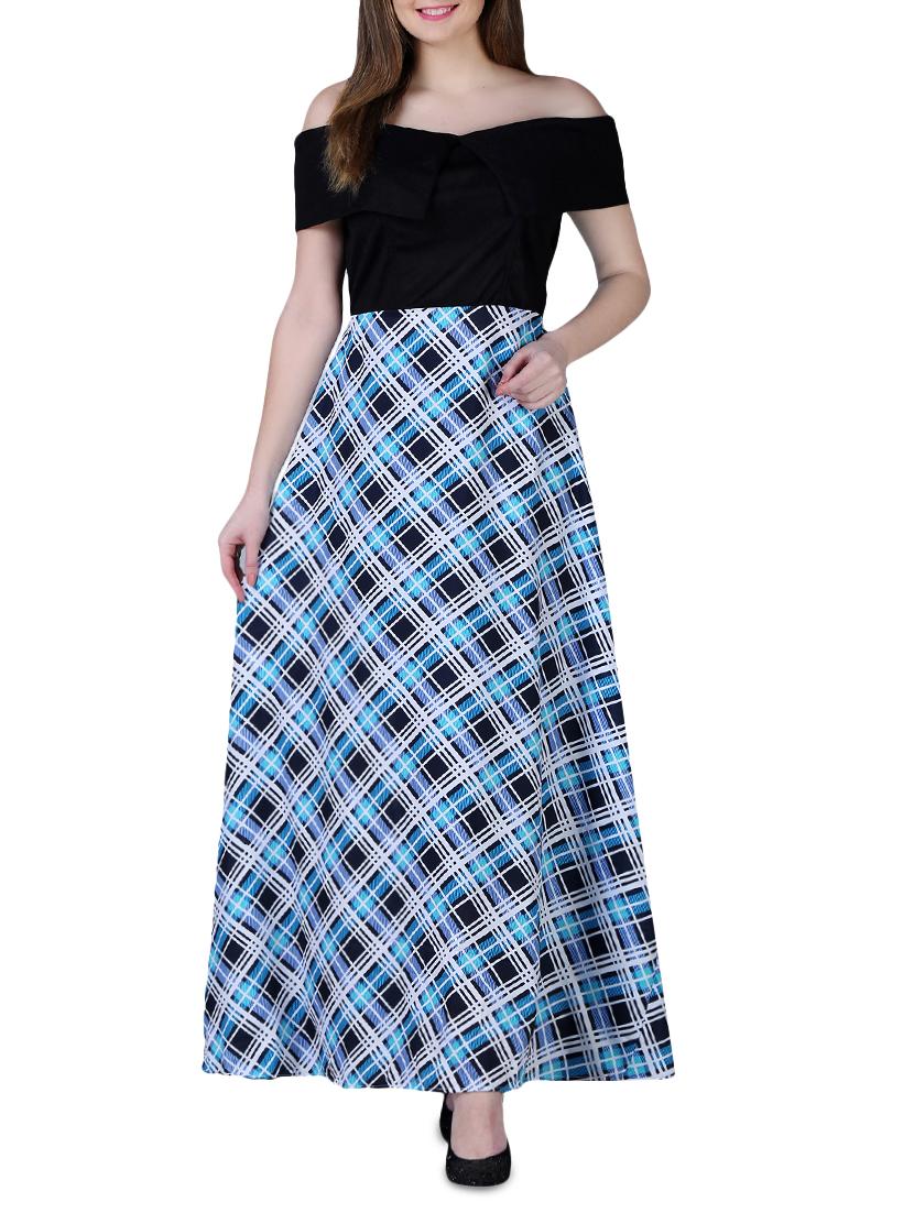 off shoulder checkered maxi dress - 15977064 - Zoom Image - 1