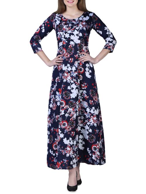 round neck floral flared maxi dress - 15977238 - Standard Image - 1