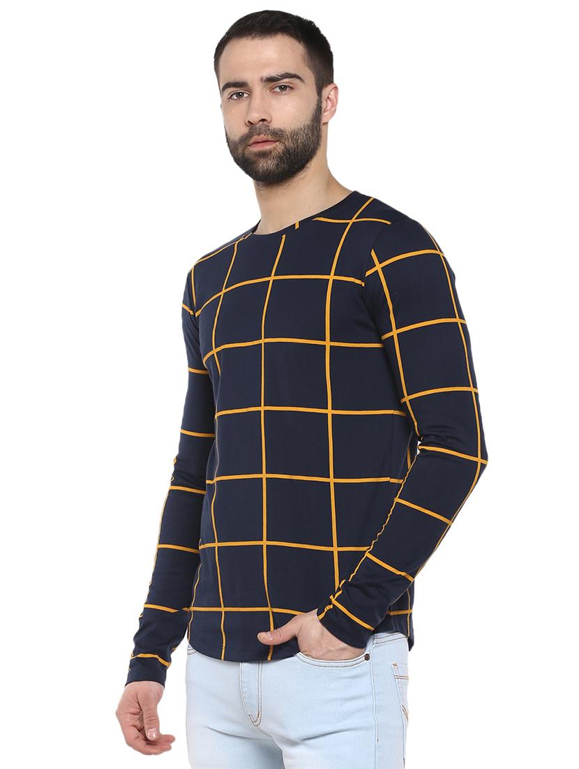 navy blue windowpane checkered t-shirt - 15977277 - Zoom Image - 2