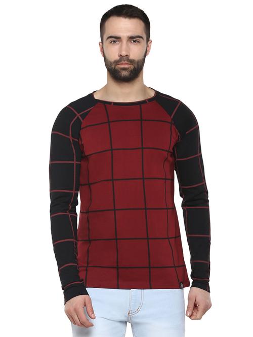 maroon windowpane checkered raglan t-shirt - 15977281 - Standard Image - 1
