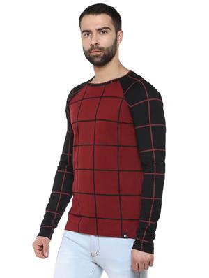 maroon windowpane checkered raglan t-shirt - 15977281 - Standard Image - 2
