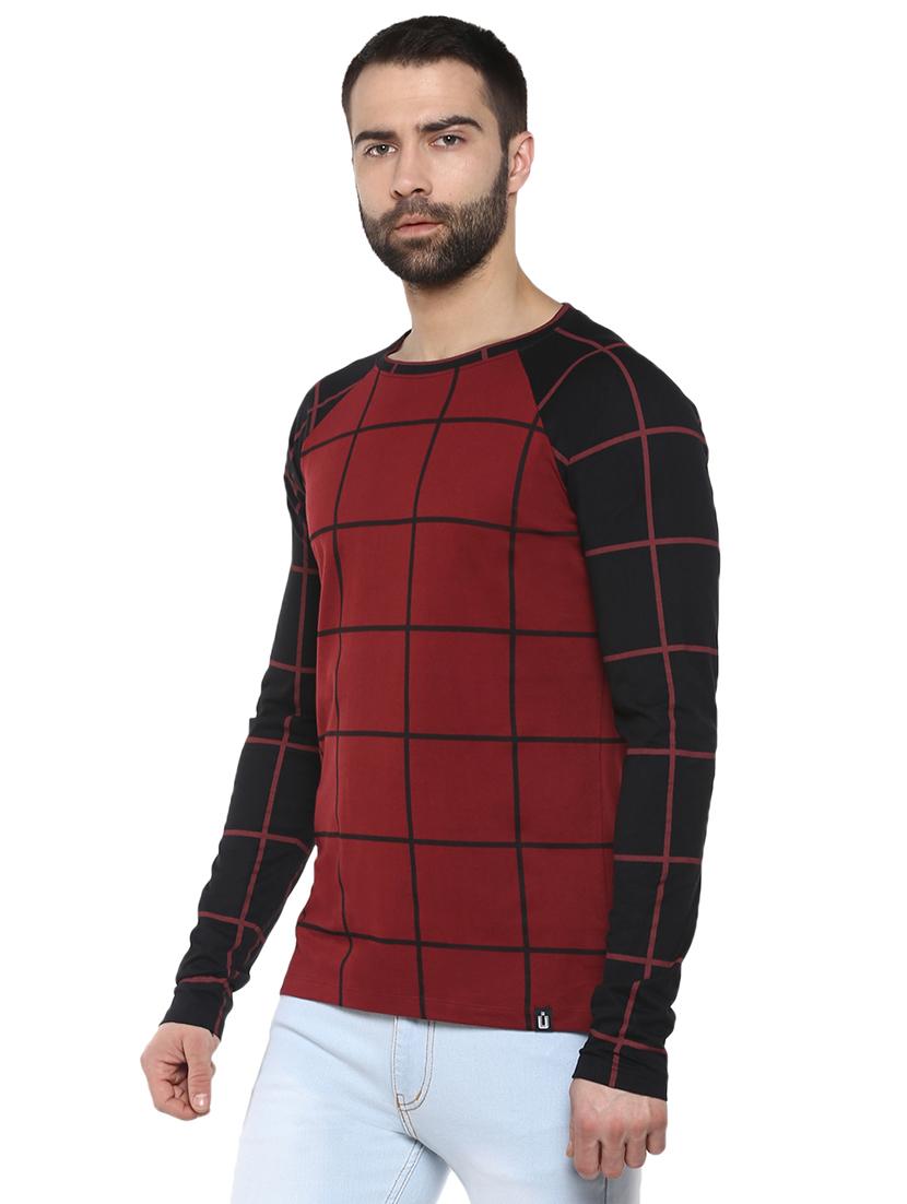 maroon windowpane checkered raglan t-shirt - 15977281 - Zoom Image - 2