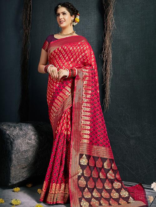 zari motif red patola saree with blouse - 15978332 - Standard Image - 1