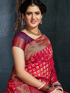 zari motif red patola saree with blouse - 15978332 - Standard Image - 2