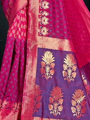 zari motif pink patola saree with blouse - 15978334 - Standard Image - 2