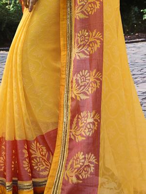 brasso yellow printed saree with blouse - 15978340 - Standard Image - 2