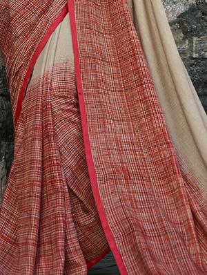striped beige printed saree with blouse - 15978348 - Standard Image - 2