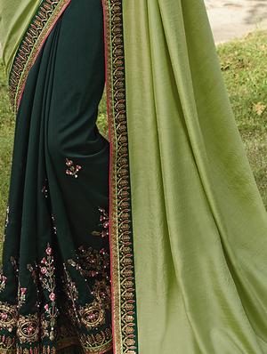 floral green embroidered half & half saree with blouse - 15978380 - Standard Image - 3