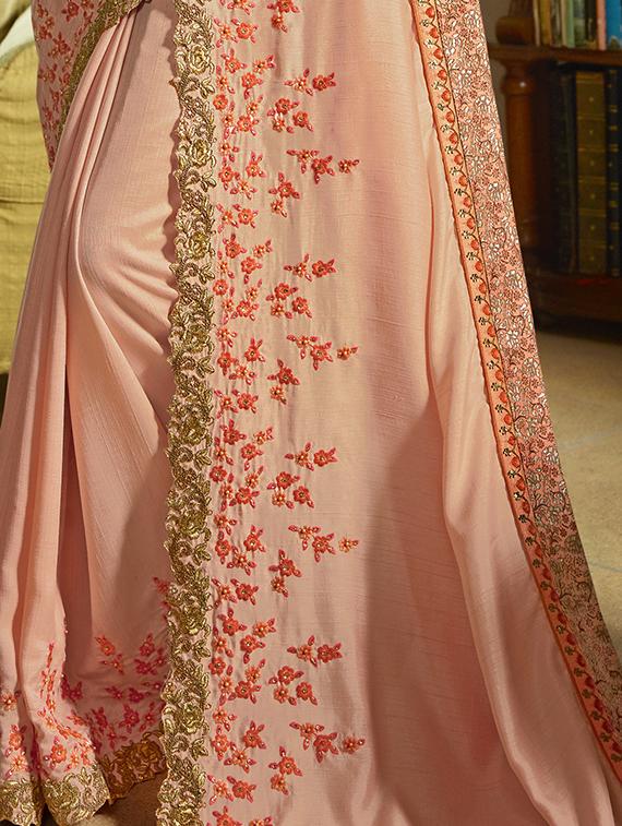 floral peach embroidered saree with blouse - 15978385 - Zoom Image - 2