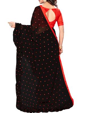 polka dots ruffle border black saree with blouse - 15978705 - Standard Image - 2