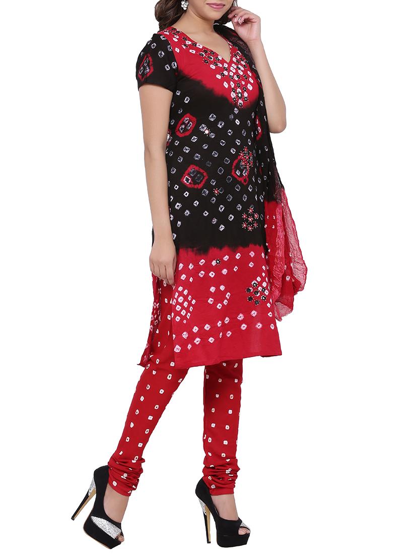 mirror work bandhani unstitched suit - 15978784 - Zoom Image - 2