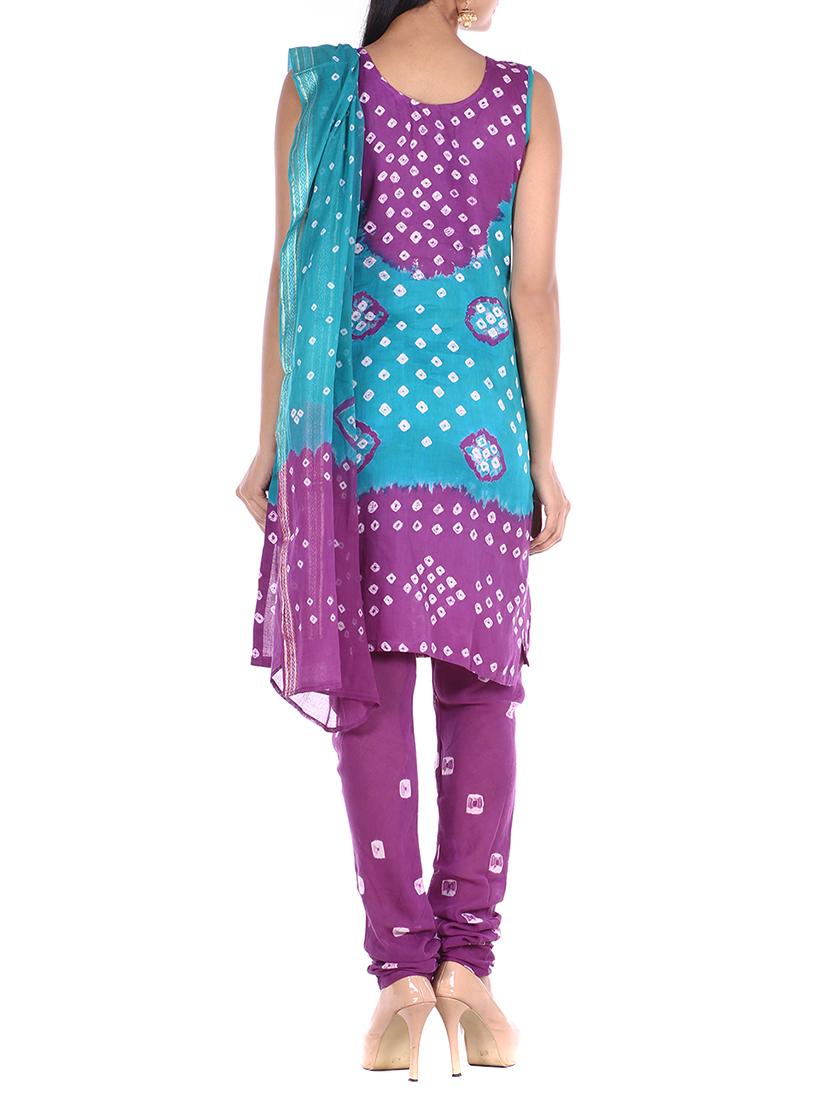 mirror work bandhani unstitched suit - 15978787 - Zoom Image - 3