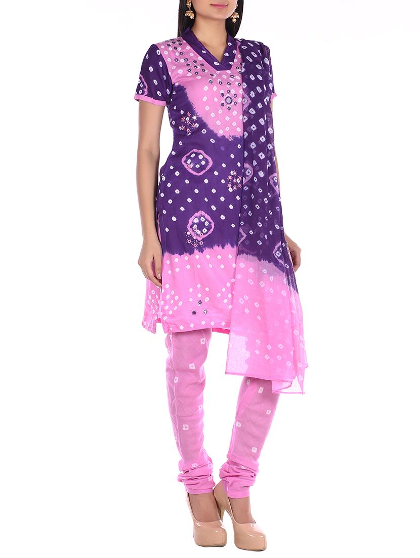 mirror work bandhani unstitched suit - 15978797 - Zoom Image - 2