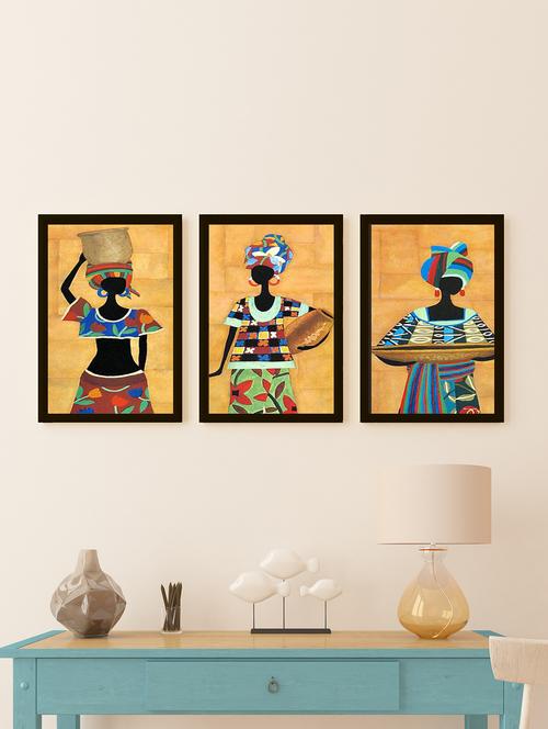 rajistani wall painting | digital wall painting for bedroom (set of 3, 8x12 inch) - 15979024 - Standard Image - 1