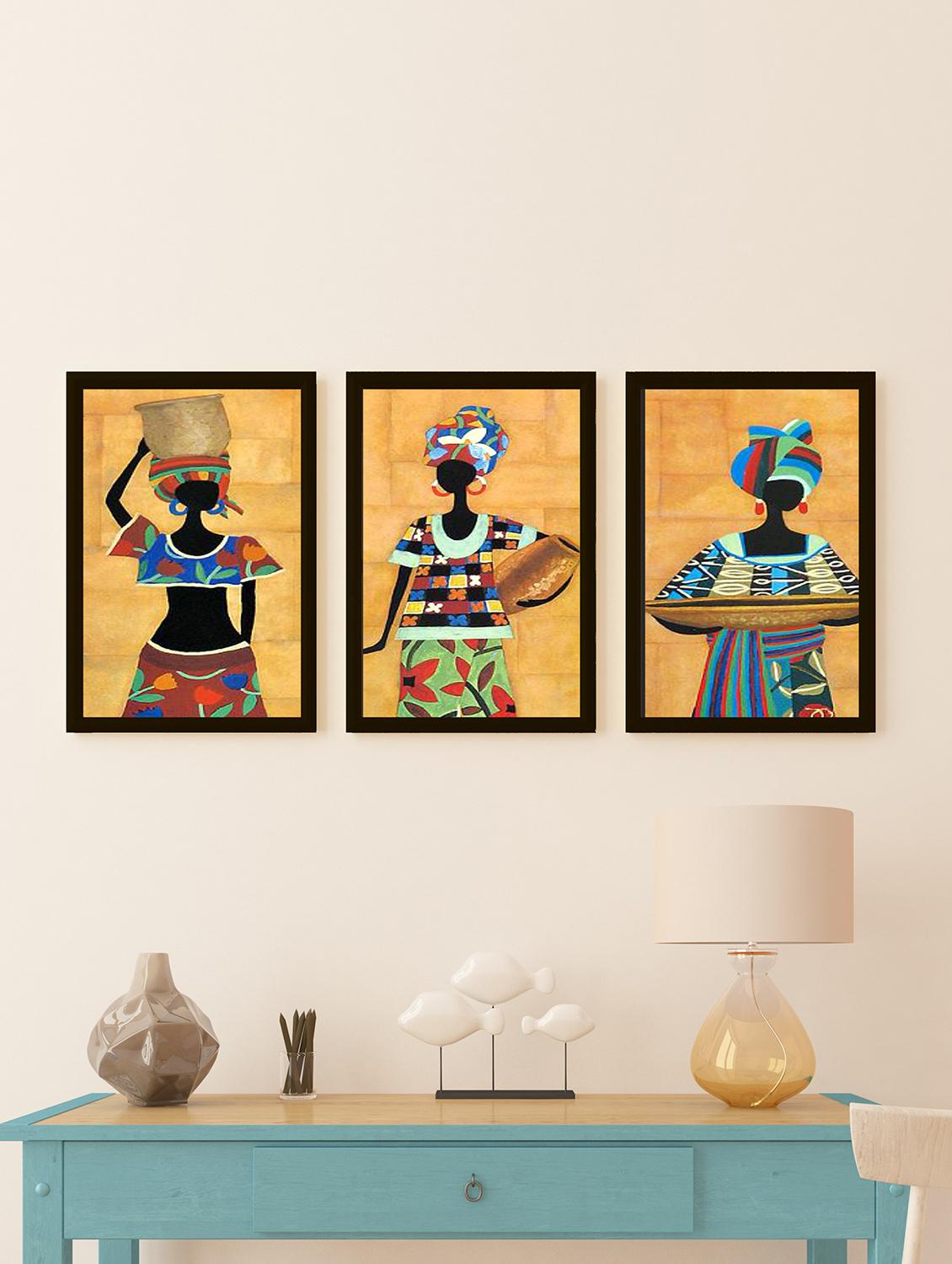 rajistani wall painting | digital wall painting for bedroom (set of 3, 8x12 inch) - 15979024 - Zoom Image - 1