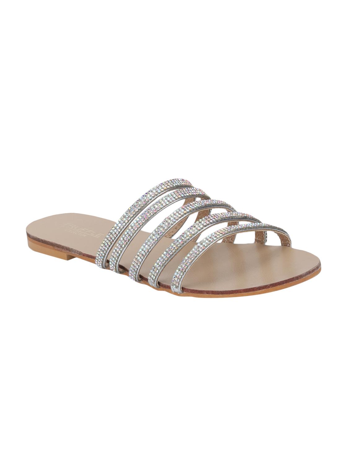 silver slip on sandals - 15979135 - Zoom Image - 1