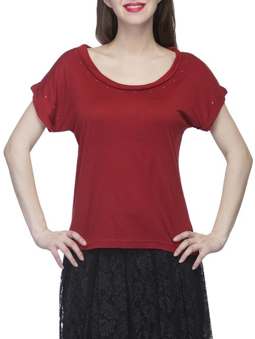 turn up sleeve scoop neck top - 15979205 - Standard Image - 1