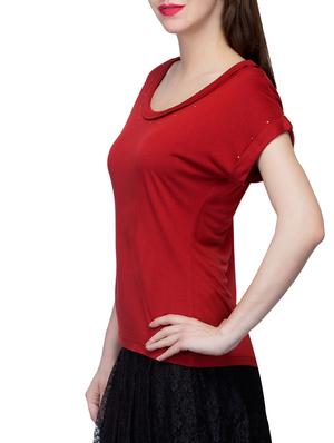 turn up sleeve scoop neck top - 15979205 - Standard Image - 2