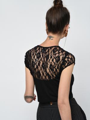 lace sleeved crop top - 15979210 - Standard Image - 3