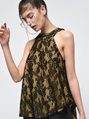 contrast floral laced top - 15979212 - Standard Image - 3