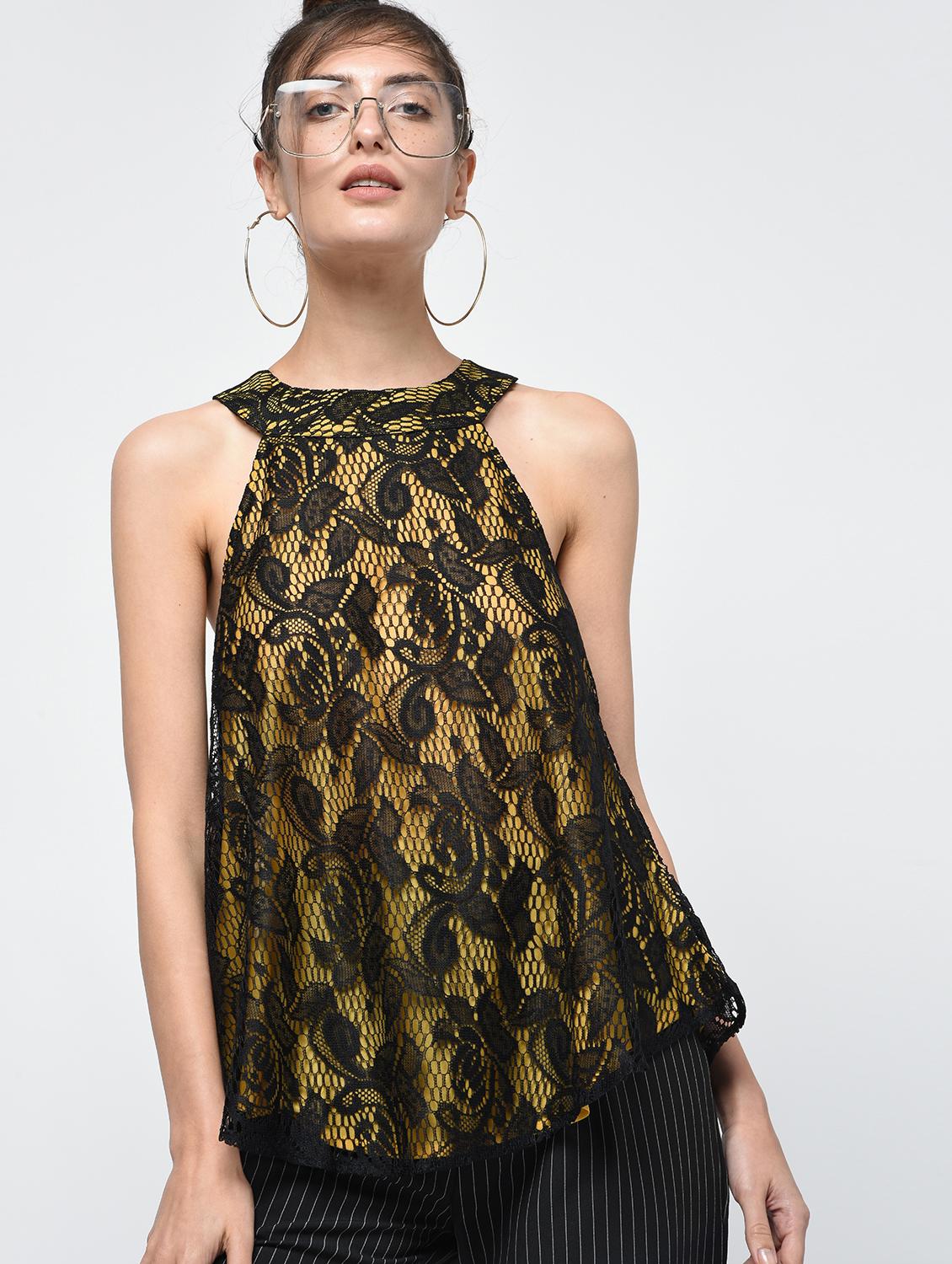 contrast floral laced top - 15979212 - Zoom Image - 2