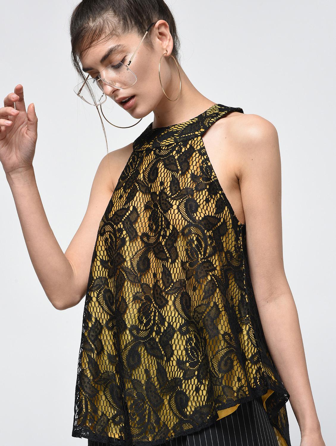 contrast floral laced top - 15979212 - Zoom Image - 3