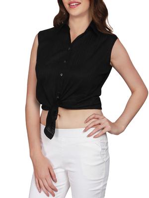 tie knot hem button up crop top - 15979225 - Standard Image - 2