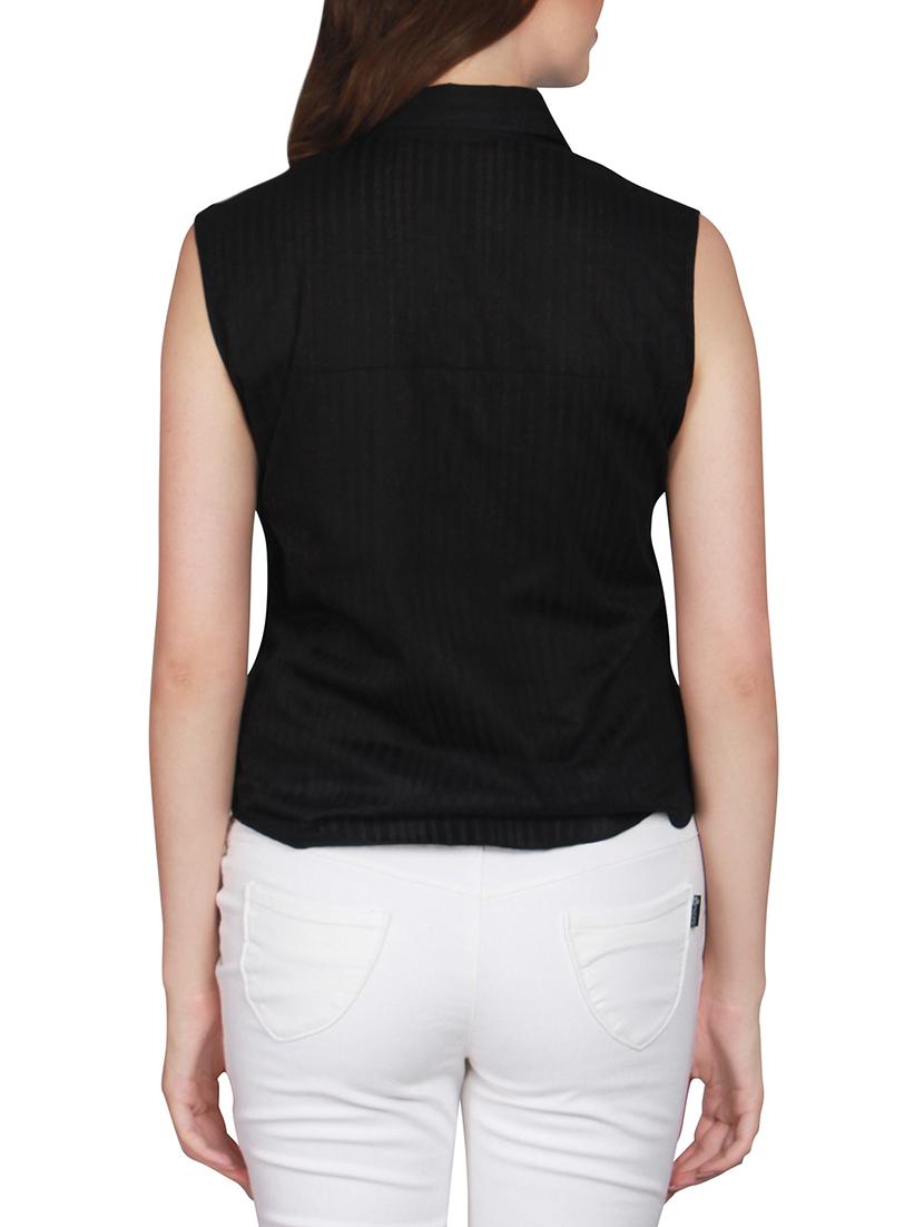 tie knot hem button up crop top - 15979225 - Zoom Image - 3