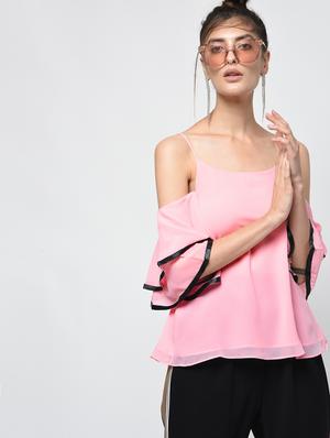 contrast lace cold shoulder top - 15979449 - Standard Image - 2