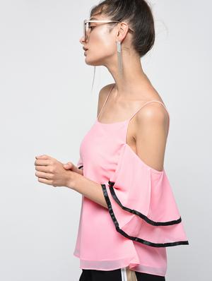 contrast lace cold shoulder top - 15979449 - Standard Image - 3