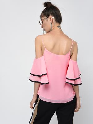 contrast lace cold shoulder top - 15979449 - Standard Image - 4