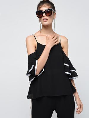 contrast lace cold shoulder top - 15979451 - Standard Image - 2