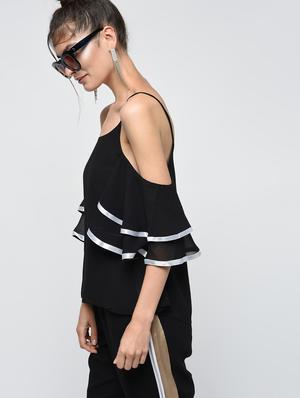 contrast lace cold shoulder top - 15979451 - Standard Image - 3