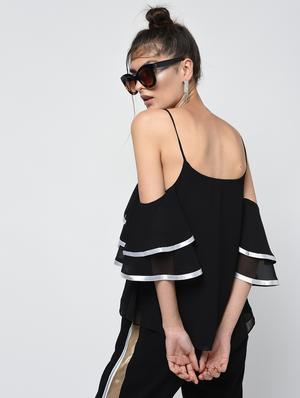 contrast lace cold shoulder top - 15979451 - Standard Image - 4